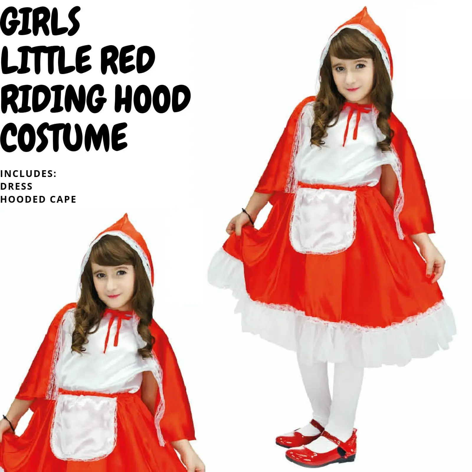 Girls Deluxe Little Red Riding Hood Costume Kids Book Week Fancy Dress