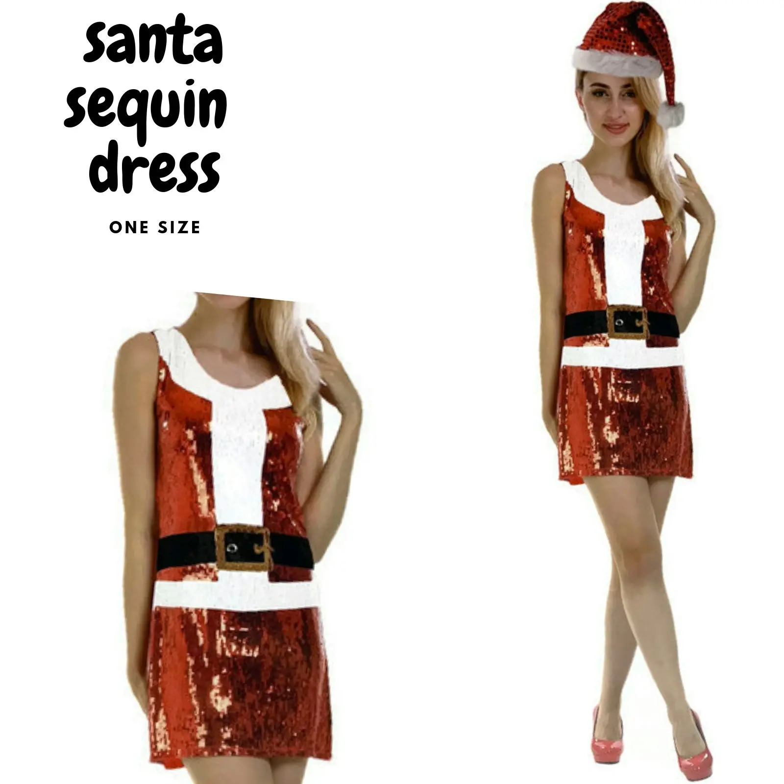 Womens Santa Christmas Sequin Dress Costume Xmas Party Ladies Santa