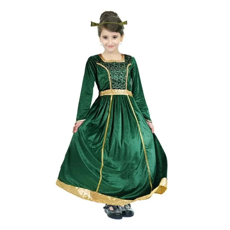 Kids Shrek Ogre Princess Fiona Costume Dress Up Book Week Party Childrens - Green