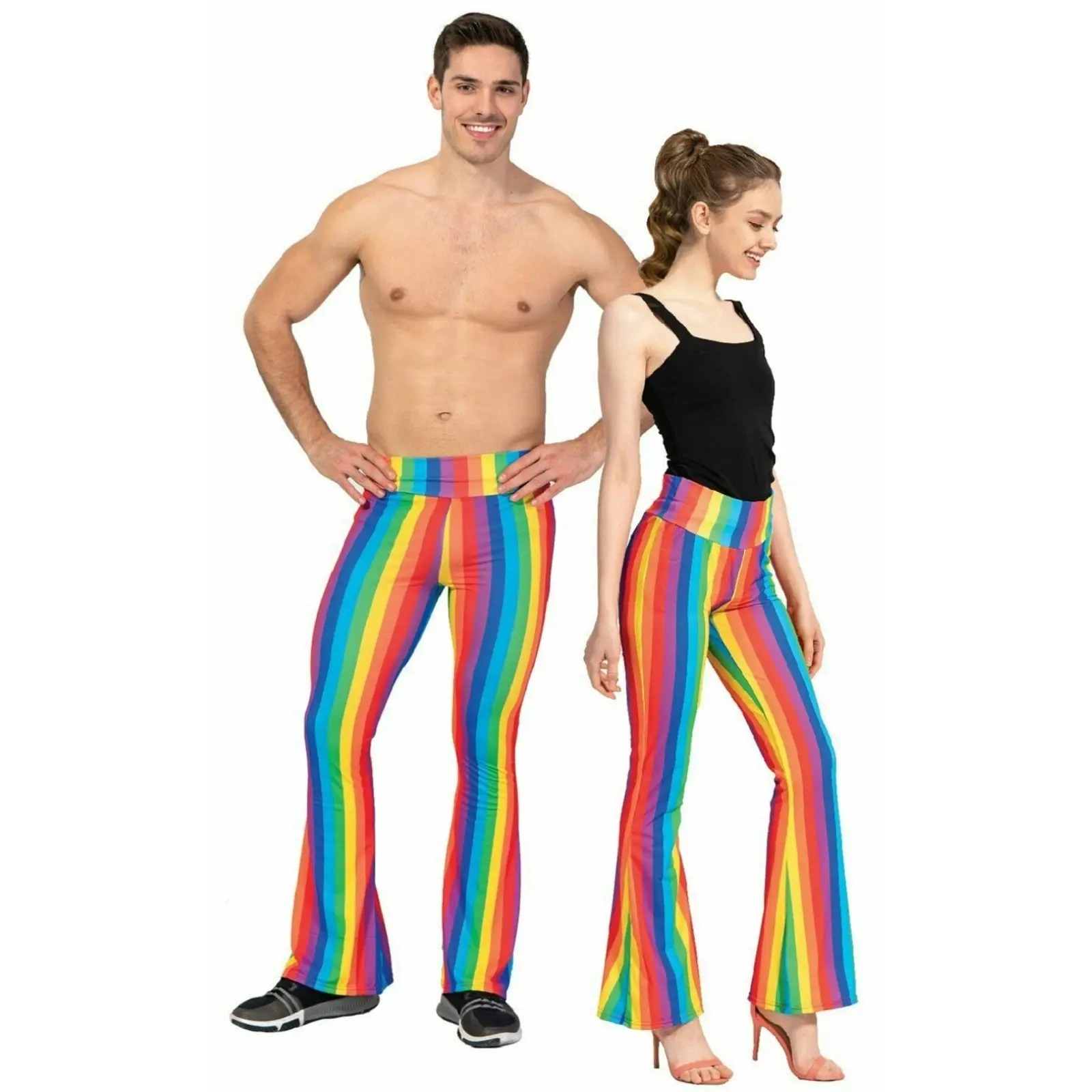 Adult Rainbow Stripe Flare Pants LGBT Costume Mardi Gras Festival Gay Pride