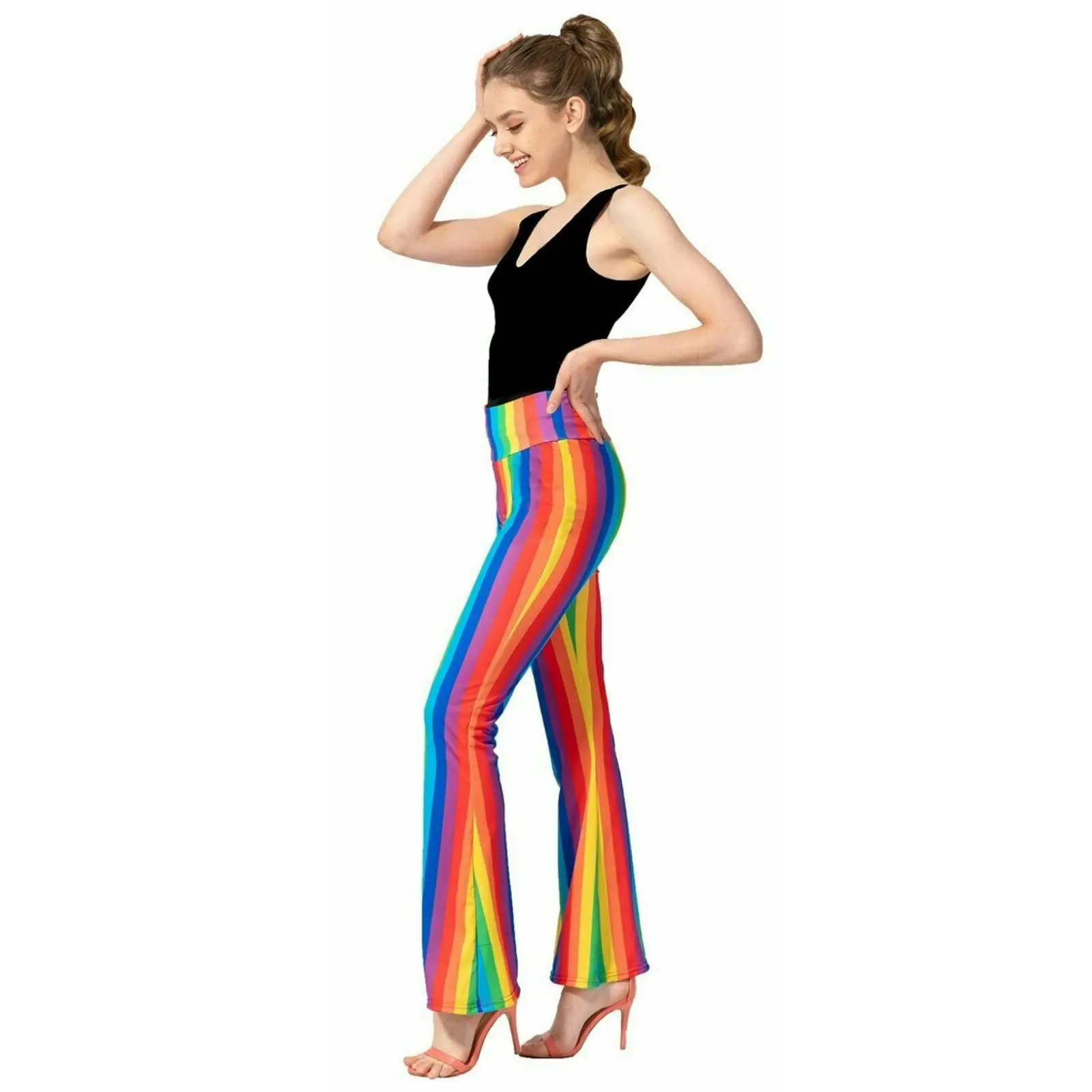 Adult Rainbow Stripe Flare Pants LGBT Costume Mardi Gras Festival Gay Pride