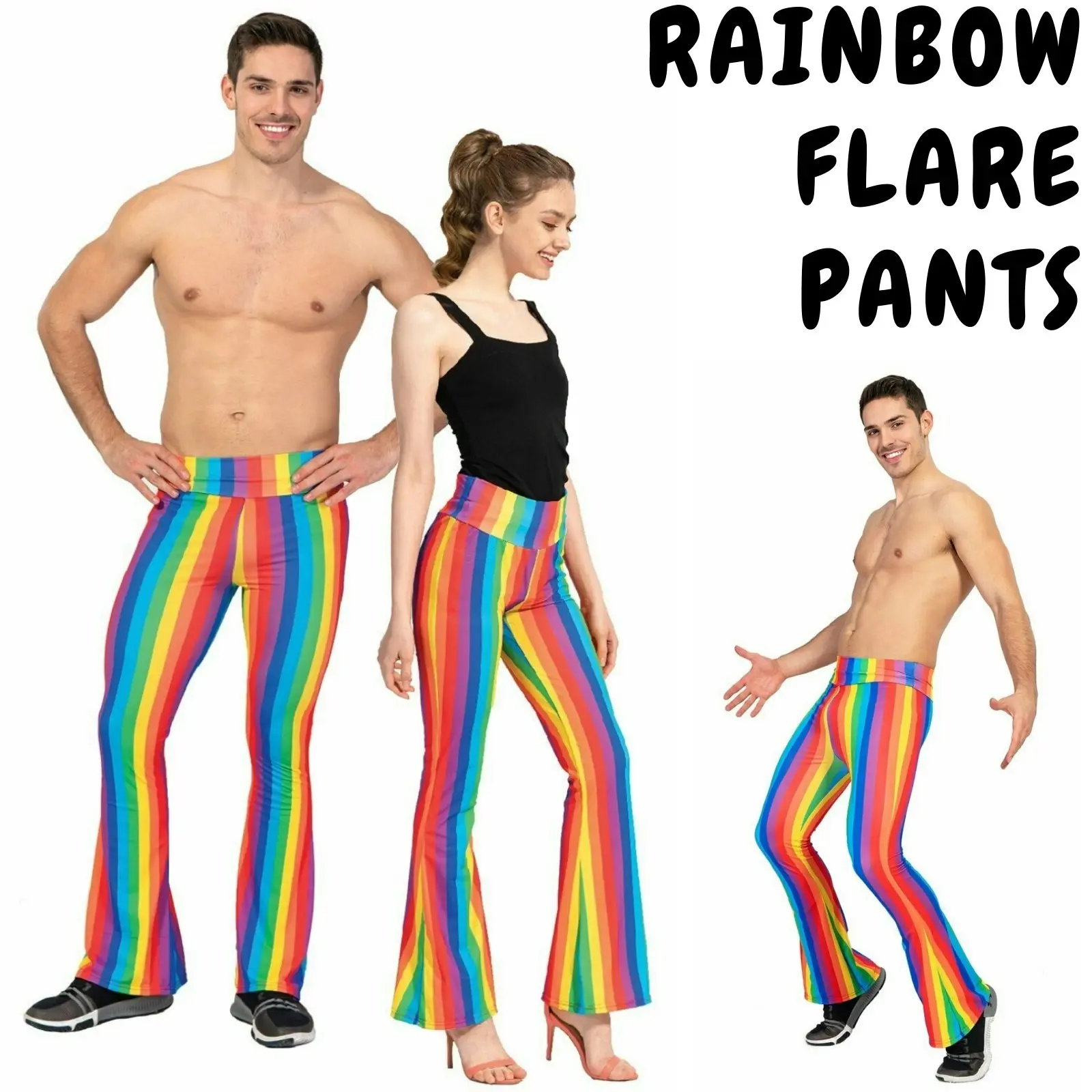 Adult Rainbow Stripe Flare Pants LGBT Costume Mardi Gras Festival Gay Pride