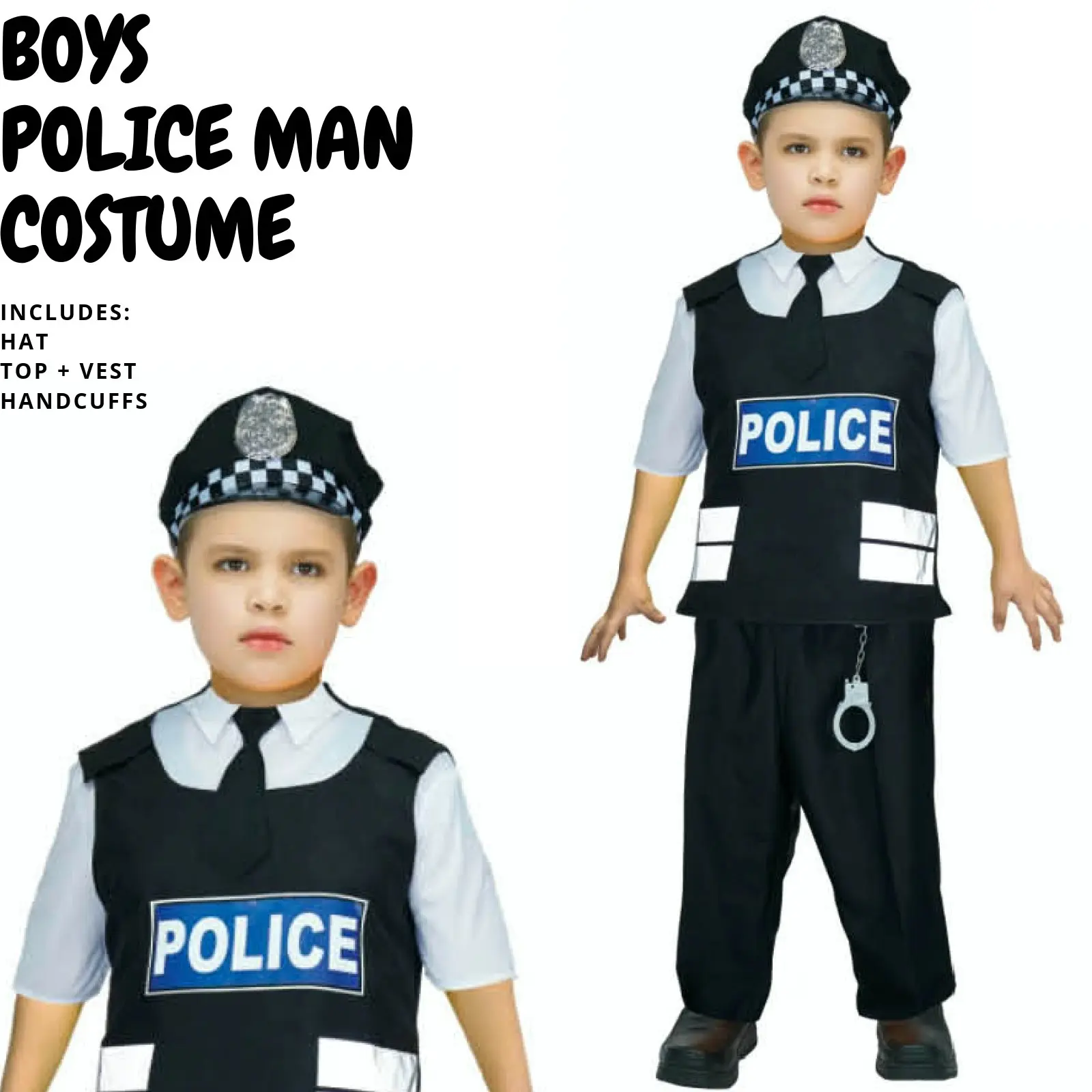 Deluxe Boys Police Man Officer Costume Book Week Childrens Halloween SWAT