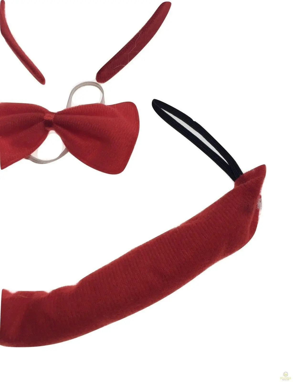 DEVIL HEADBAND Red Furry Horns Ears Marabou Trim Halloween Shiny Headpiece