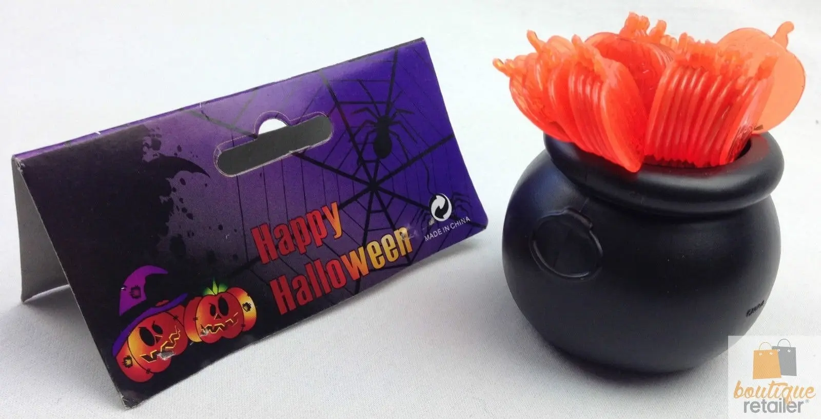 HALLOWEEN Cauldron Cupcake Party Picks Plastic Decoration Pumpkin Toothpicks - Orange