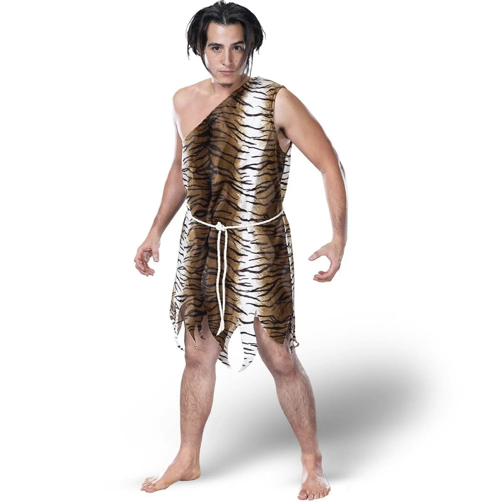 Adult Tarzan Costume Jungle Man Caveman Animal Dress Halloween Tiger Warrior