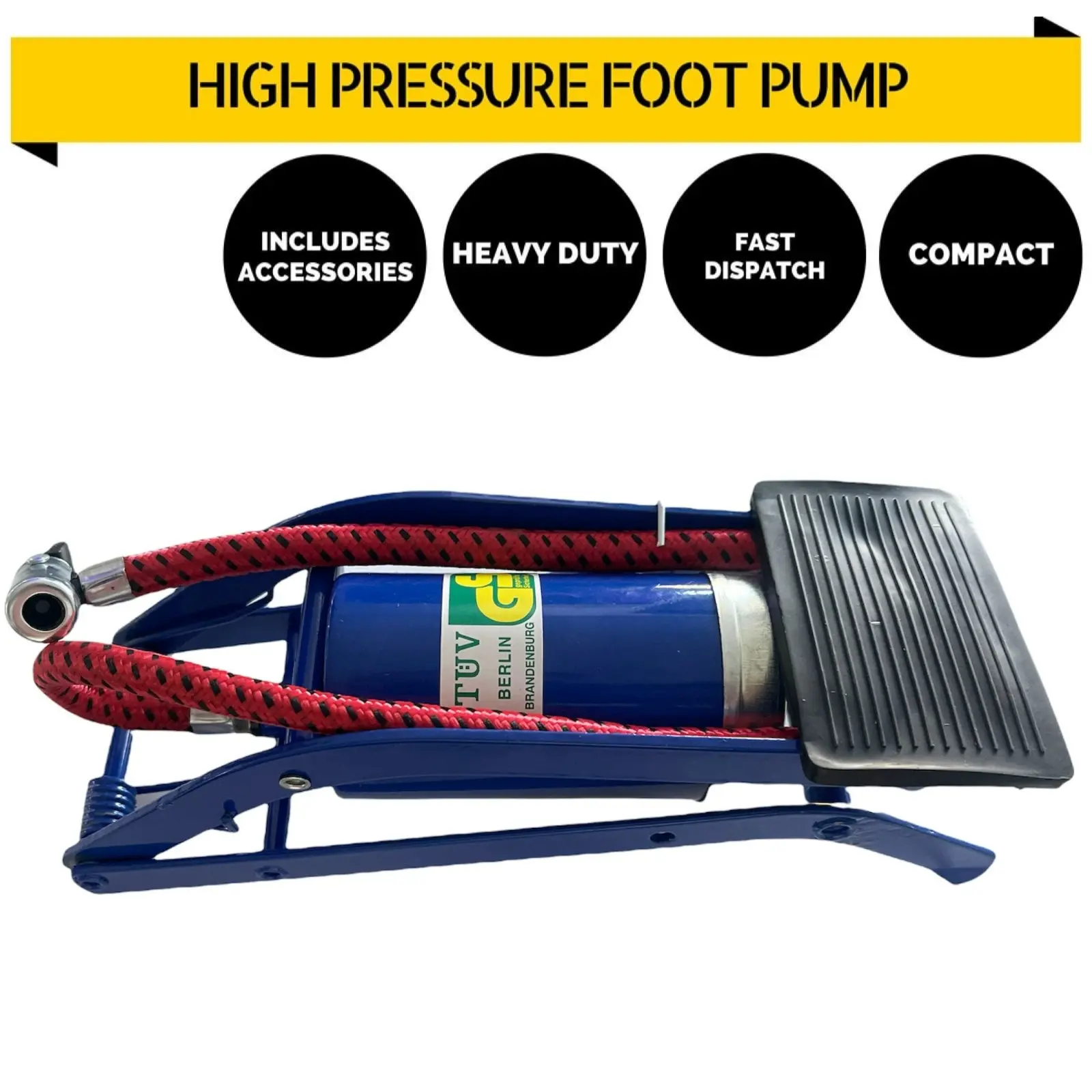 Foot Air Pump High Pressure Gauge Tyre Tire Inflator Air Bed Bike Ball