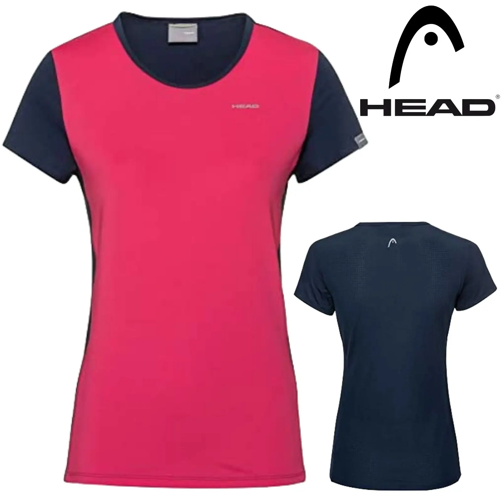 Head Womens Mia T-Shirt Tennis Sports Gym Workout - Magenta/Dark Blue