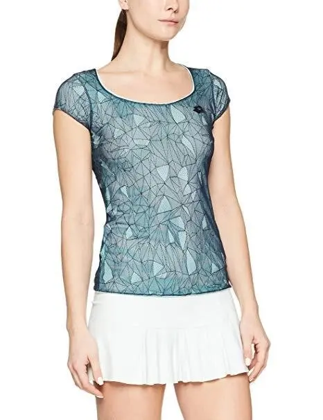 Lotto Sport Womens Twice II W Short Sleeve Tee Top Tennis Sport - Turquoise/Navy