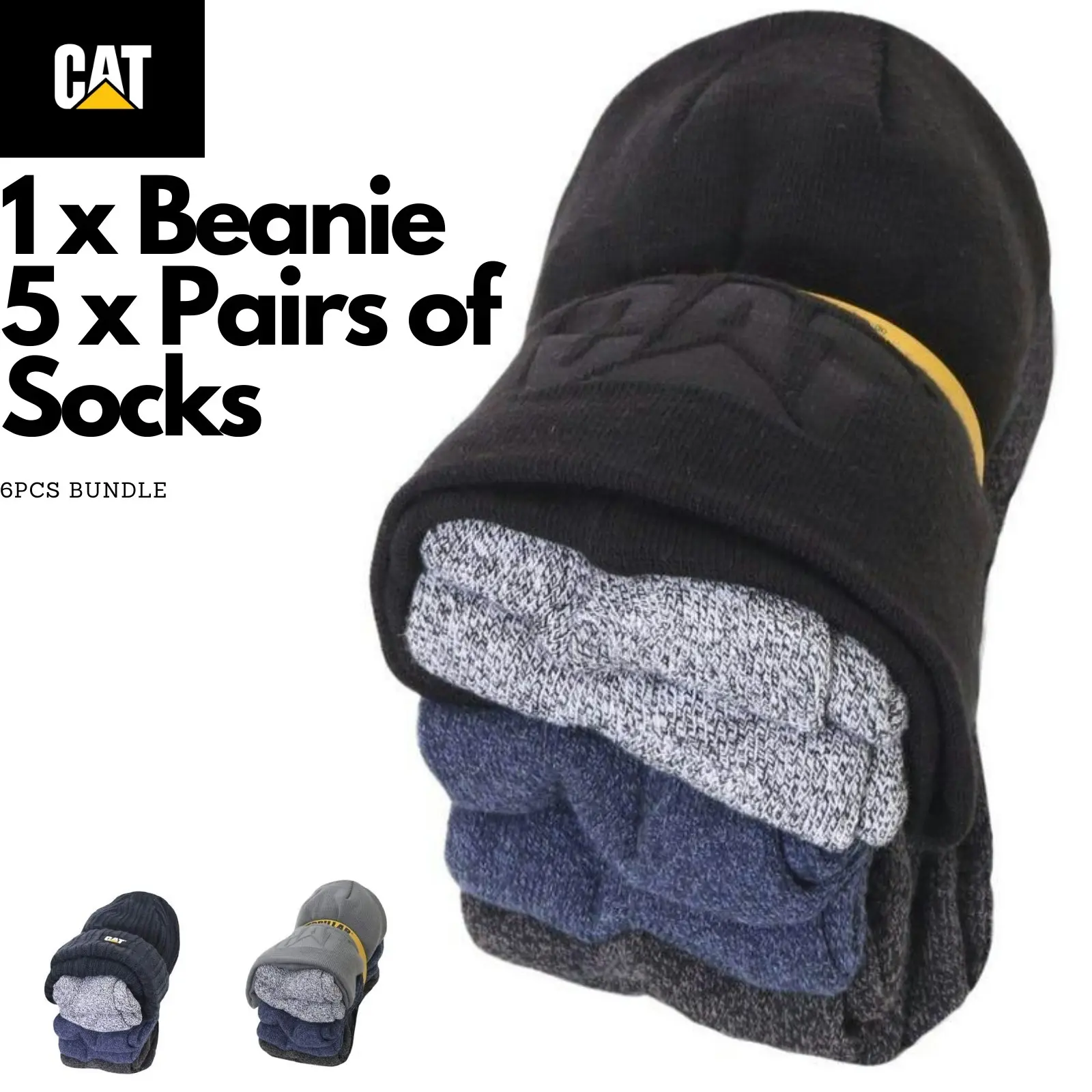 6pcs Cat Beanie & Socks Bundle Pack Caterpillar Warm Winter Kit - Assorted