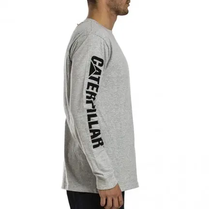 Caterpillar Mens Trademark Banner Long Sleeve T-Shirt Top - Grey