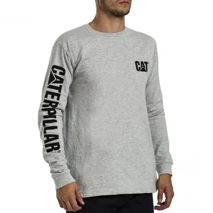 Caterpillar Mens Trademark Banner Long Sleeve T-Shirt Top - Grey