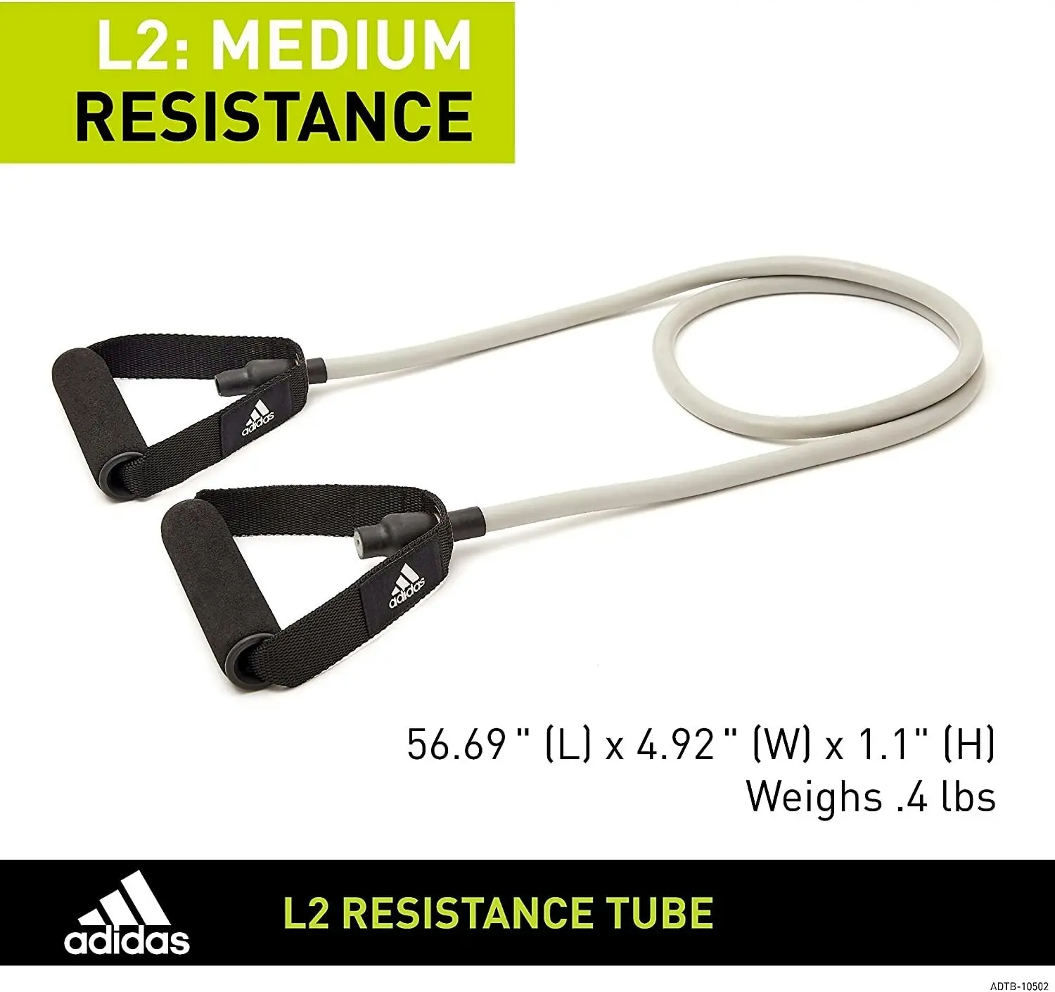 Adidas Resistance Tube Level 2 Band Elastic Yoga Fitness Gym Strap - Grey/Black