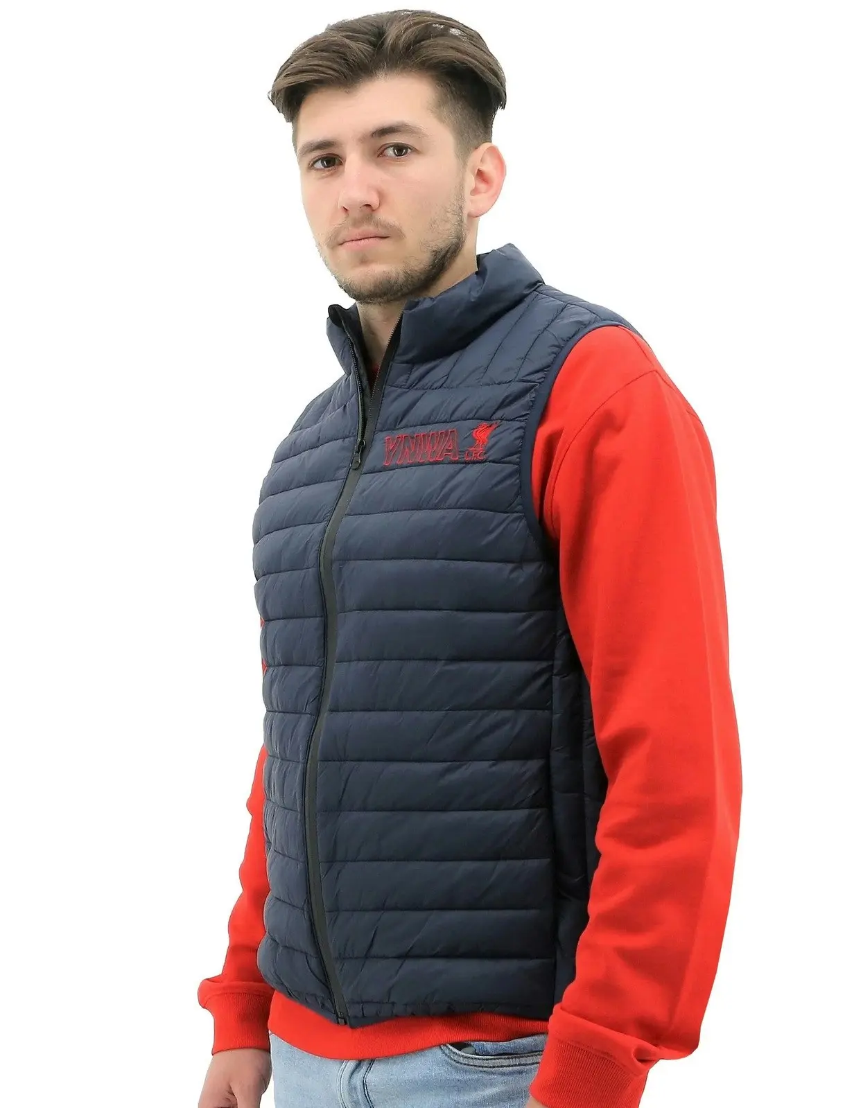 Liverpool FC Mens Official LFC Puffer Vest Jacket YNWA LFC - Navy