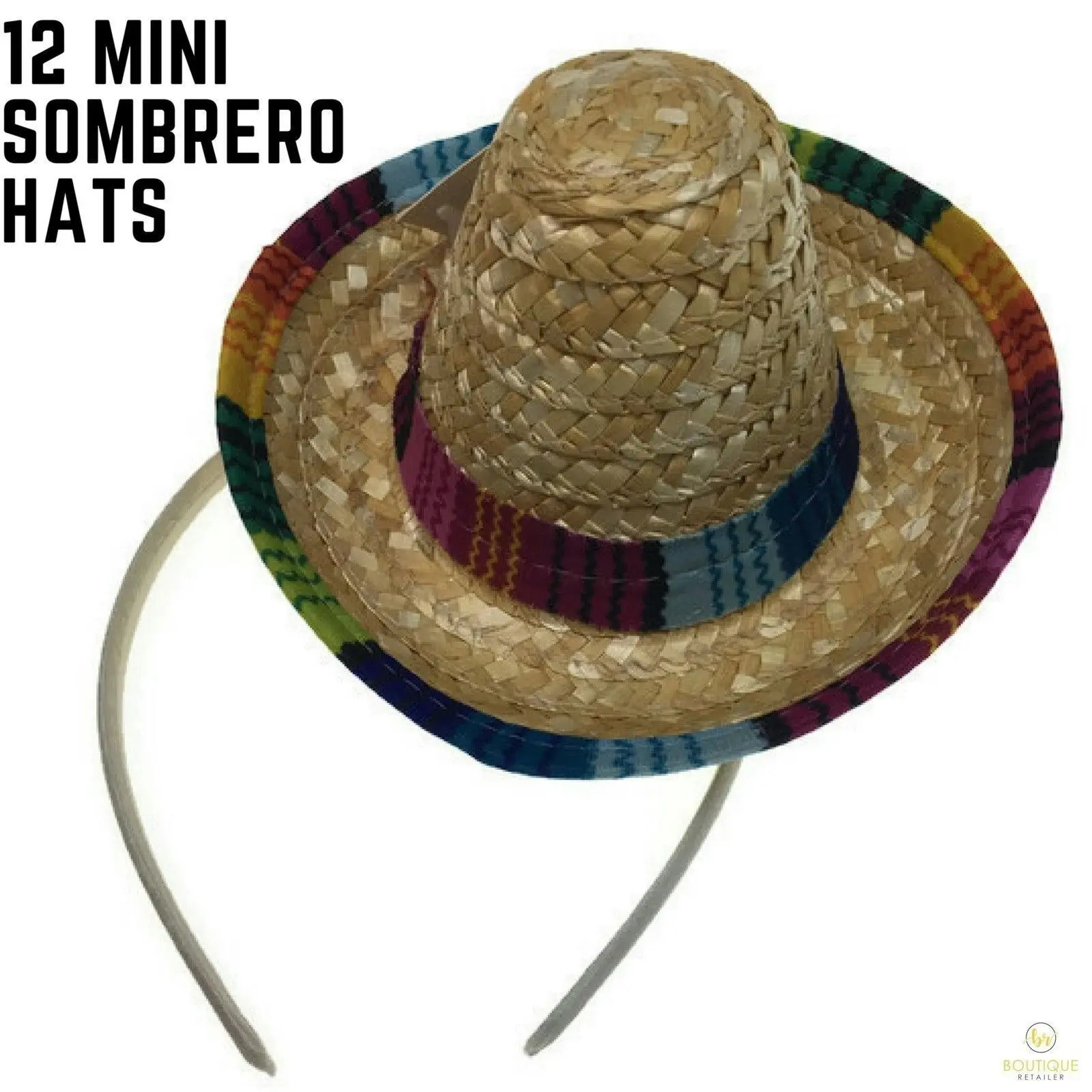 12x MINI SOMBRERO HATS on Headband Mexican Spanish Fiesta Party Costume BULK