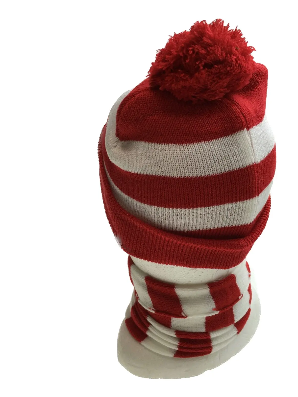 Red White Stripe BEANIE & SCARF SET Hat Where's Wally Waldo Costume Ski Winter Cap