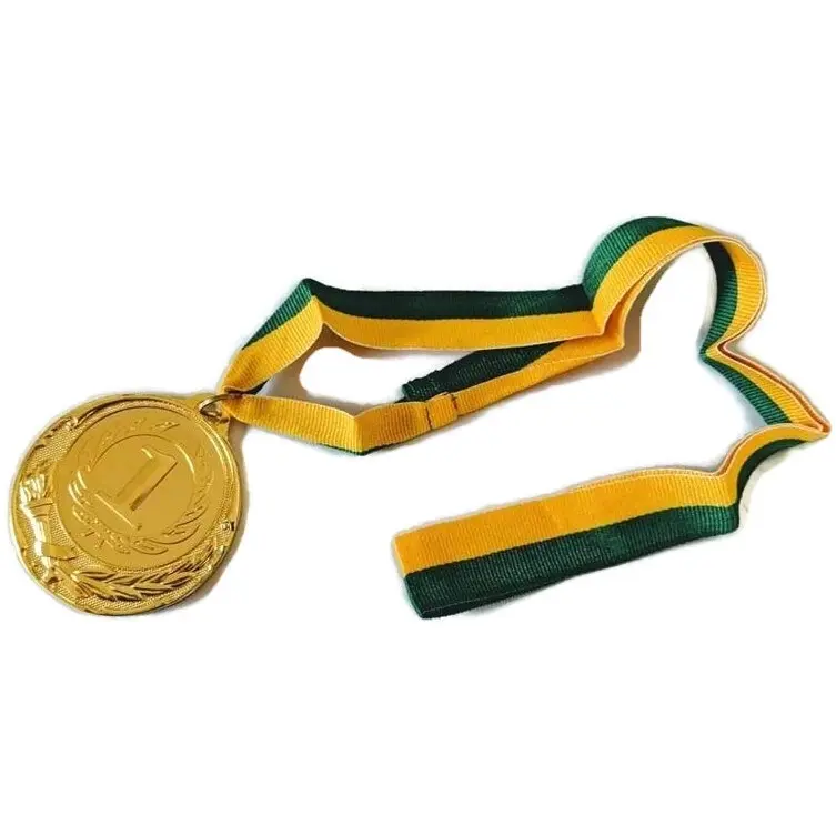 METAL WINNER GOLD MEDAL 1st Party Favours Sports Day 40cm Ribbon - Green/Gold