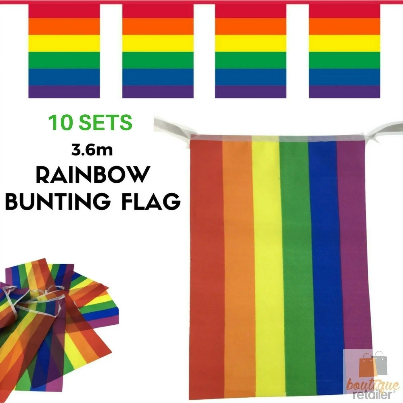 10x 3.6m RAINBOW BUNTING FLAG Party Banner Stall Flags Decor Gay Pride LGBT BULK