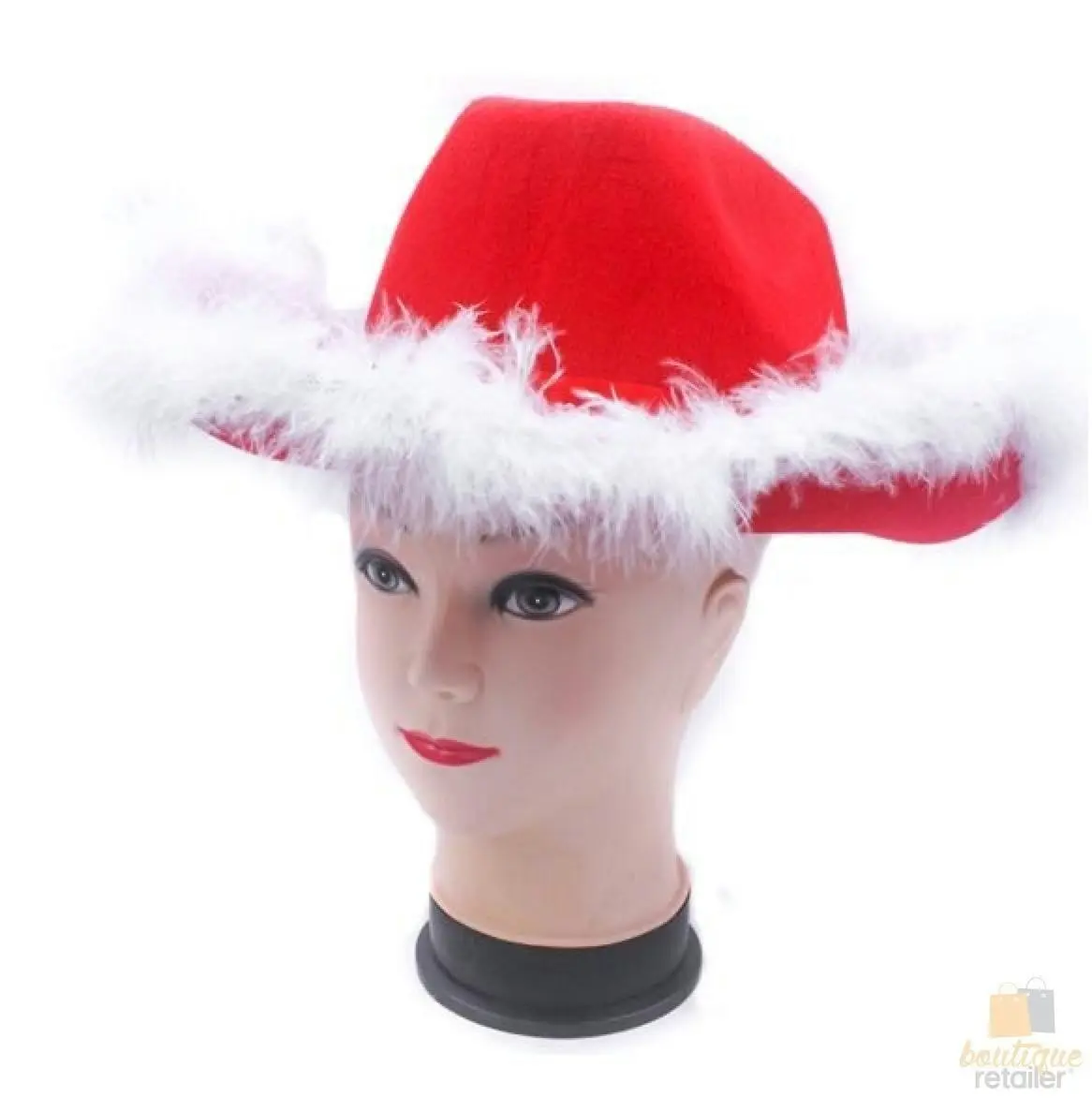 CHRISTMAS HAT Wide Brim Santa Xmas Party Costume Cowboy Fedora Red Fur Cap