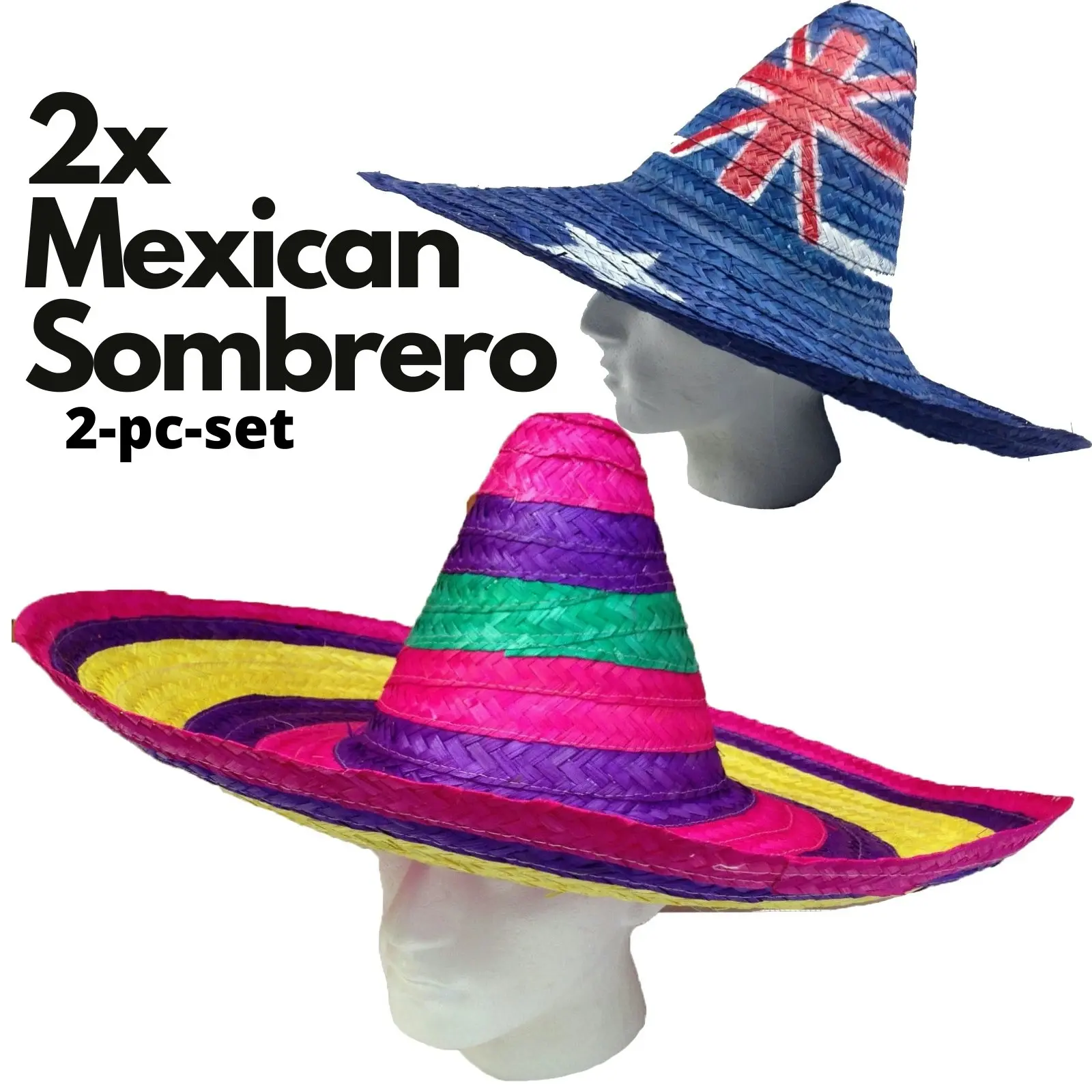 2x Set Mexican Sombrero Fancy Dress Spanish Straw Hat Costume Party