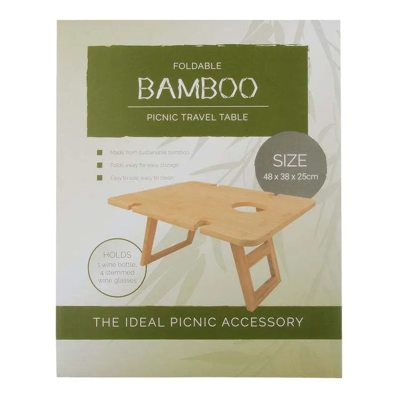 Bamboo Folding Picnic Table, Wine and Snack Table