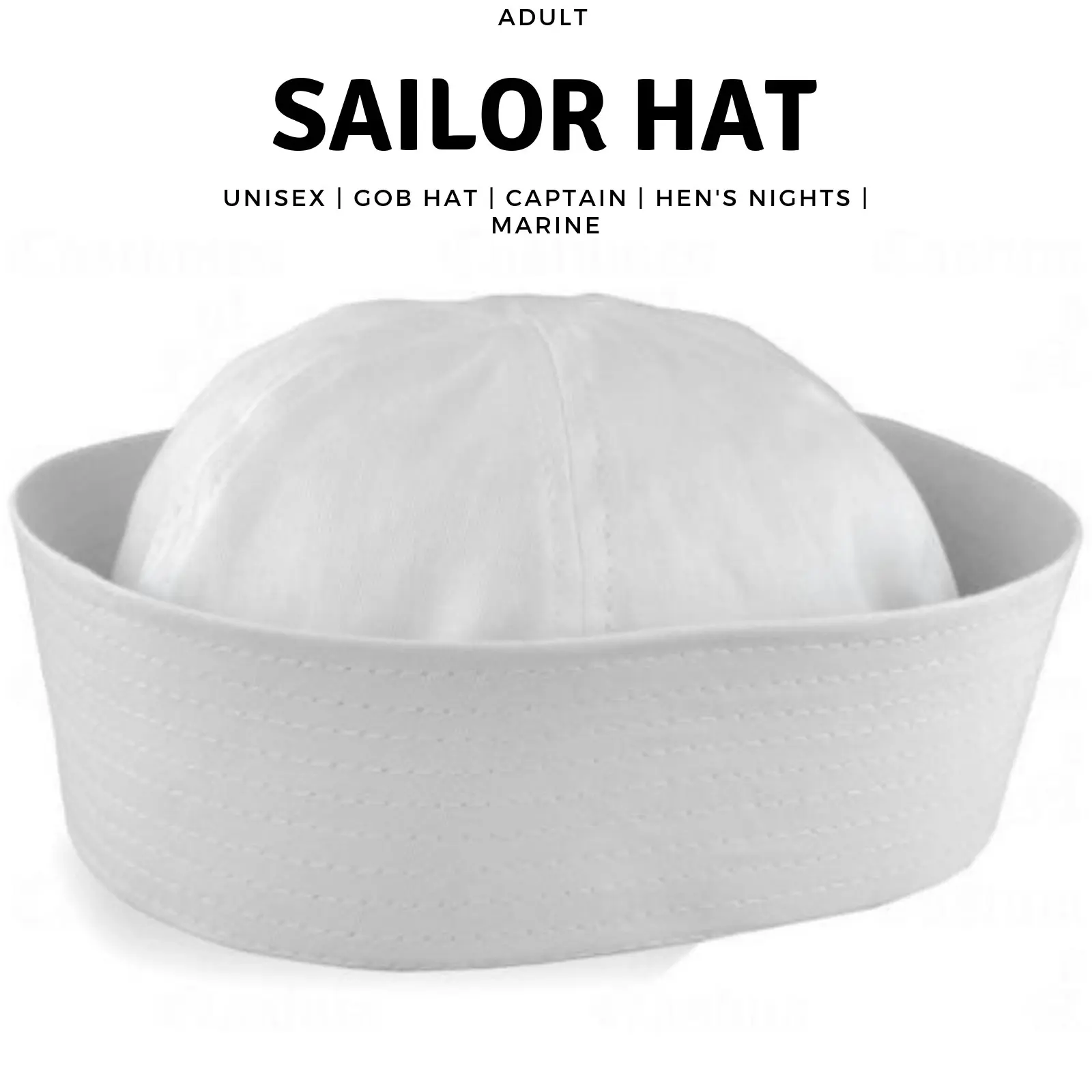 Adult White Sailor Hat Marine Unisex Gob Captain Navy Hen's Night Doughboy Cap