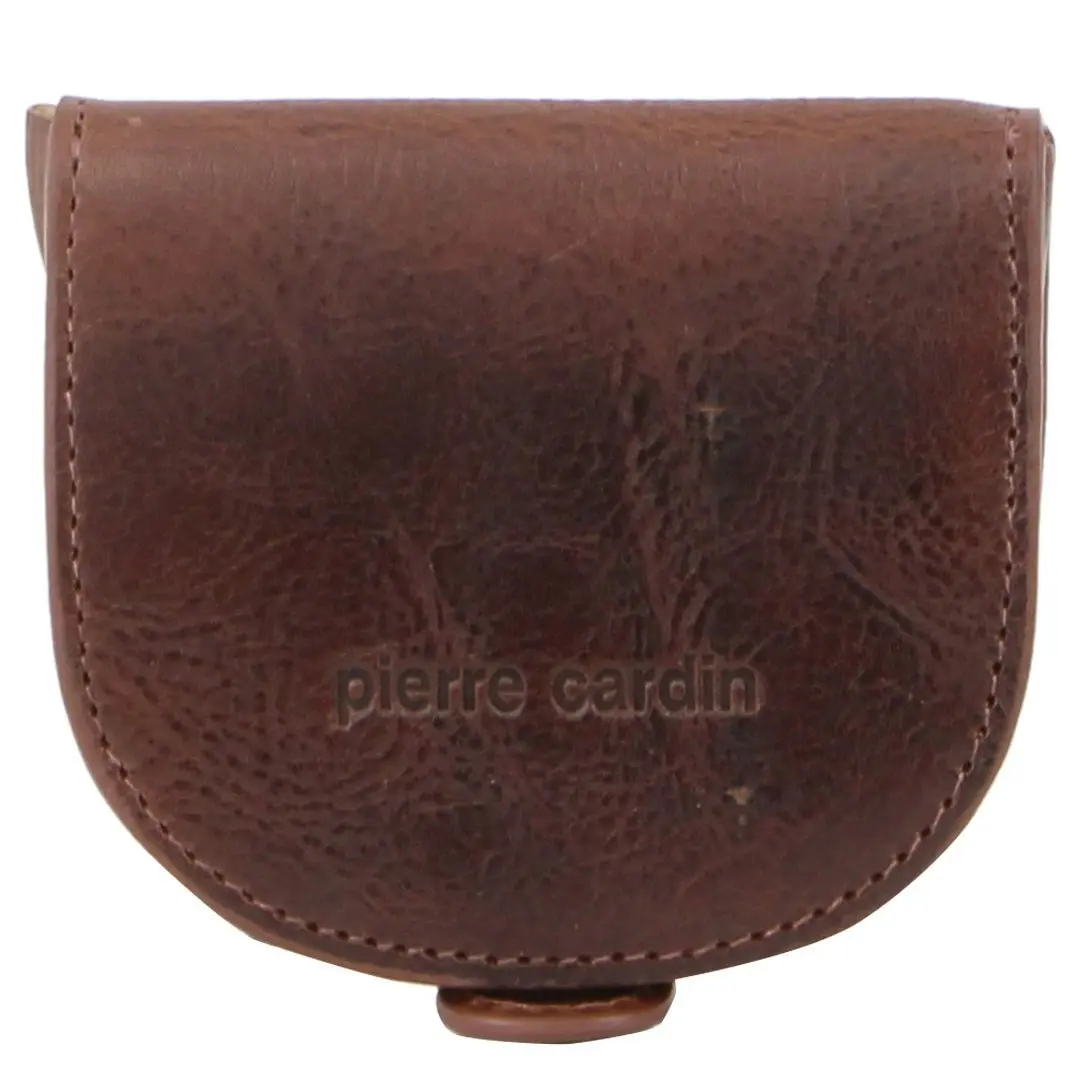 Pierre Cardin Italian Leather Coin Purse Genuine Wallet RFID Protection - Cognac