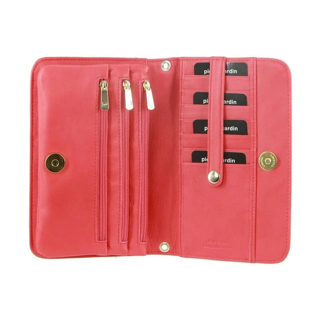 Pierre Cardin Ladies Clutch Leather Wallet Purse Cross Body Bag RFID Protected - Red