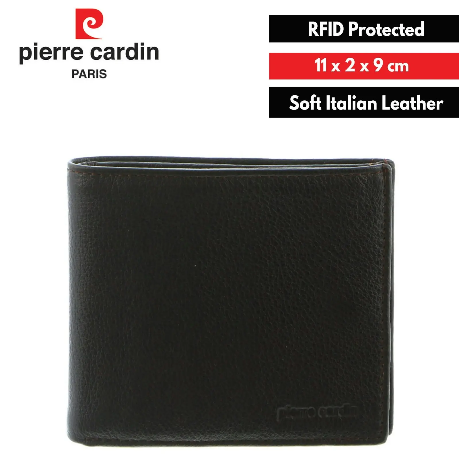 Pierre Cardin Mens Tri Fold Leather Wallet w/ RFID Protection - Brown