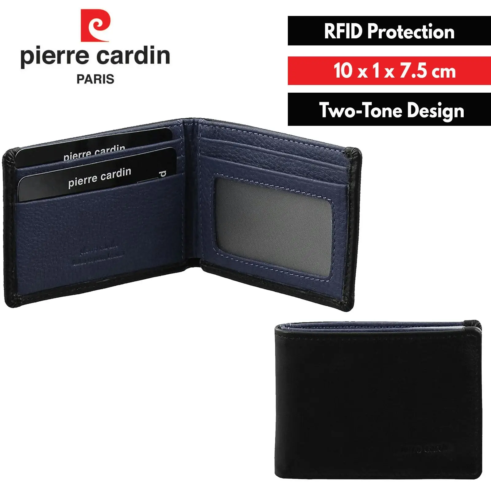 Pierre Cardin Mens Leather RFID Italian Two-Tone Wallet - Black/Navy