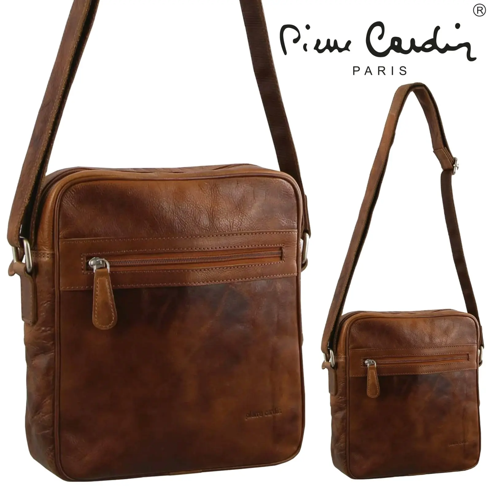 Pierre Cardin Mens Rustic Leather Shoulder Bag for Tablet iPad Pouch Case Sling