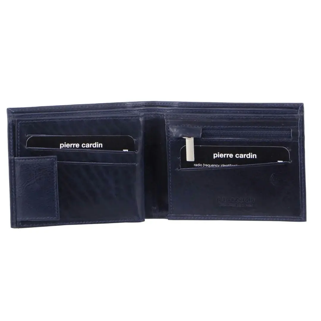 Pierre Cardin Mens Soft Rustic Leather RFID Protected Wallet - Midnight Navy