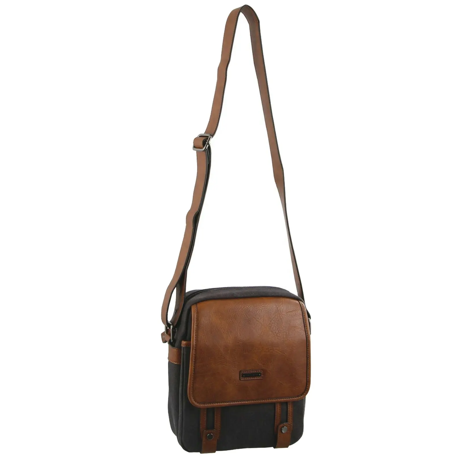 Pierre Cardin Unisex Canvas Cross Body Messenger Bag Satchel Sling Pack - Black/Cognac