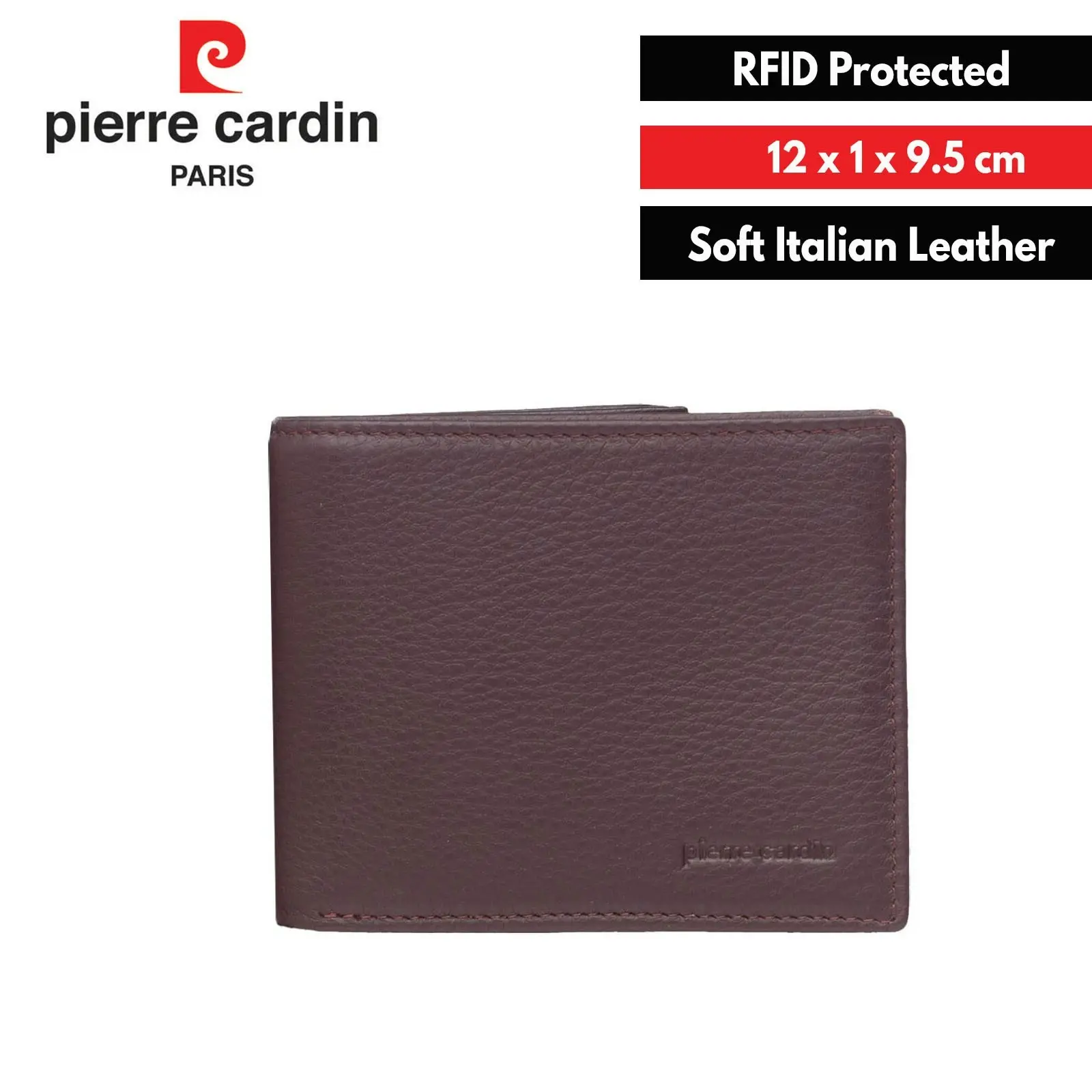 Pierre Cardin Mens Genuine Italian Leather Wallet Removable Coin Purse - Brown