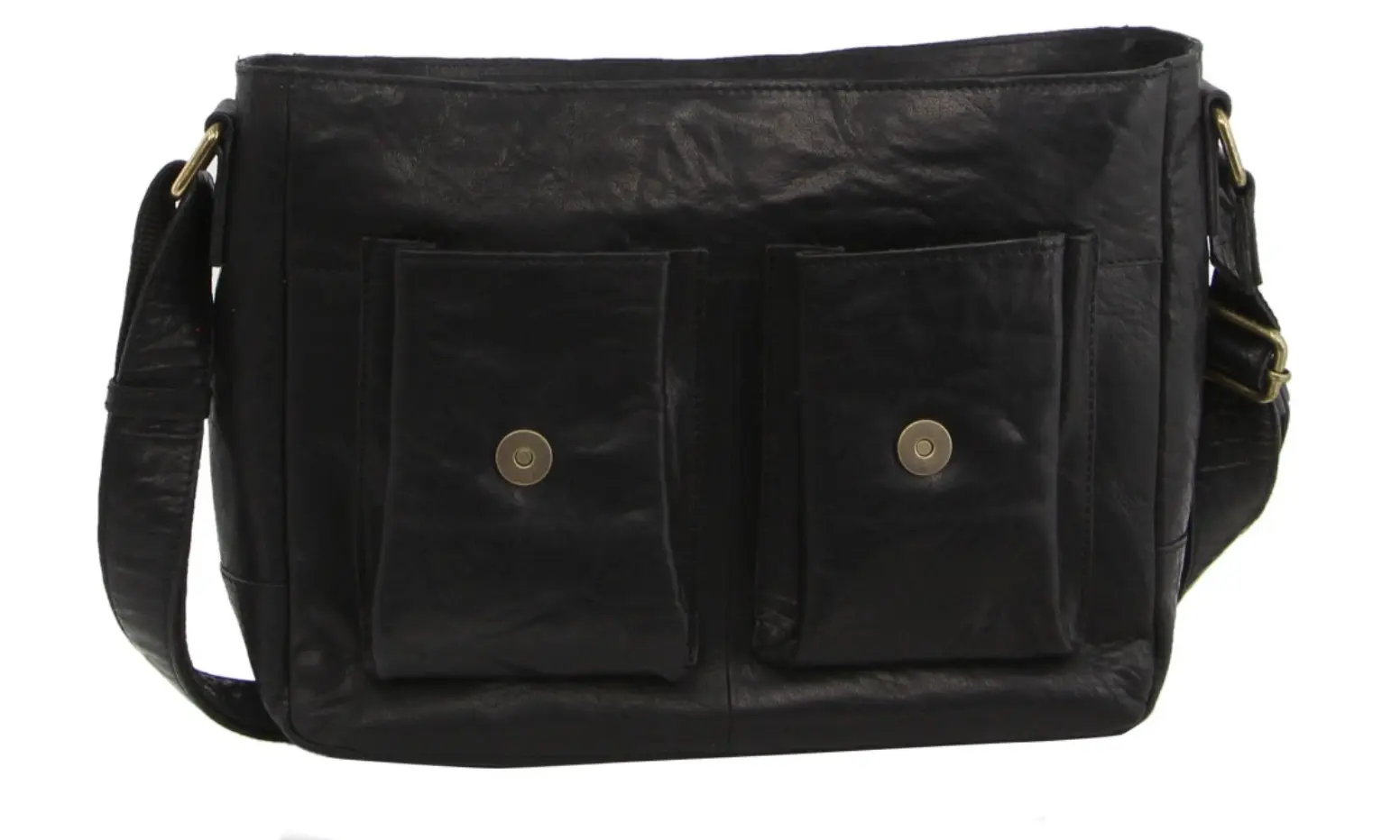 Pierre Cardin Genuine Leather Computer Messenger Sling Bag Travel Business - Black