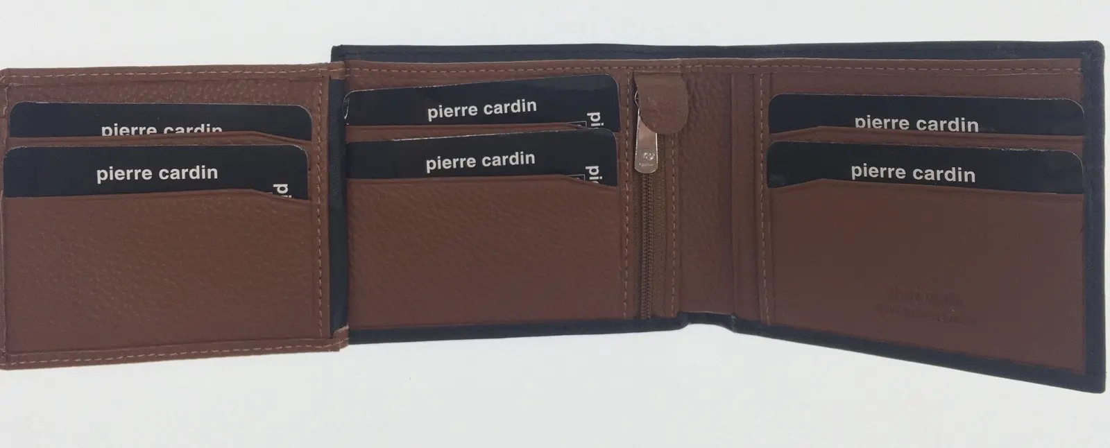 Pierre Cardin Italian Genuine Leather Mens Two Tone Bi Fold Wallet- Black/Cognac