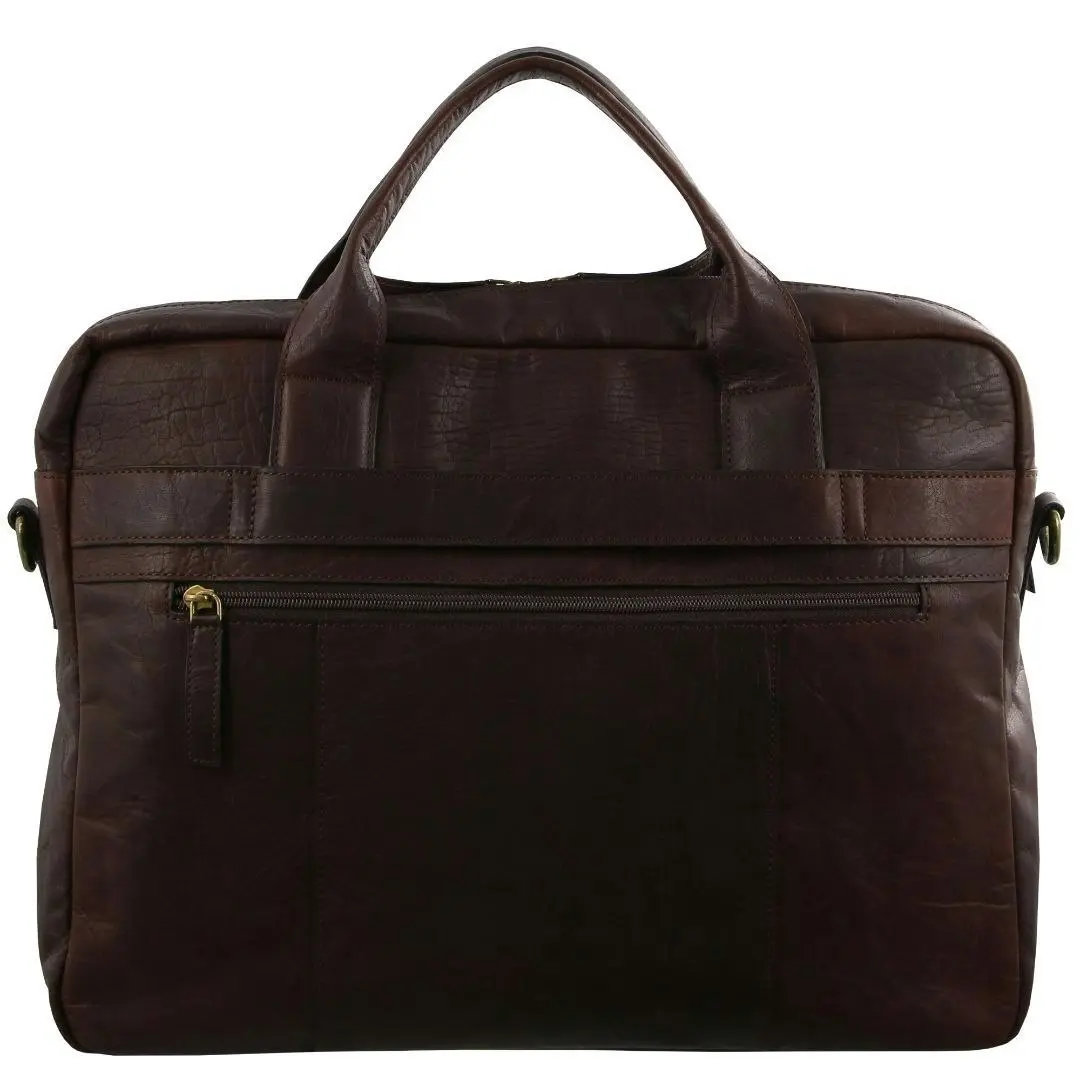 Pierre Cardin Rustic Leather Computer Work Messenger Bag Travel Business - Chestnut