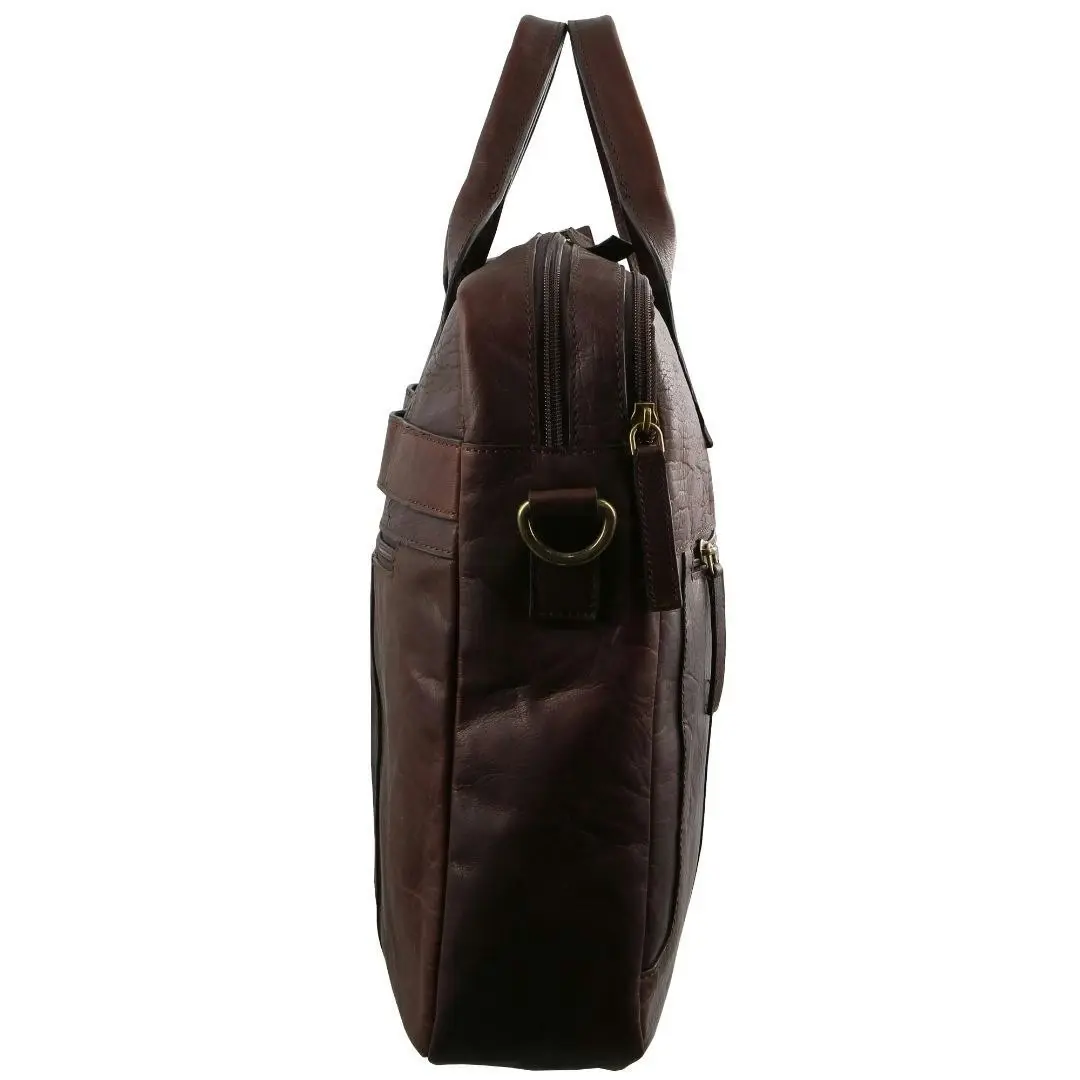 Pierre Cardin Rustic Leather Computer Work Messenger Bag Travel Business - Chestnut