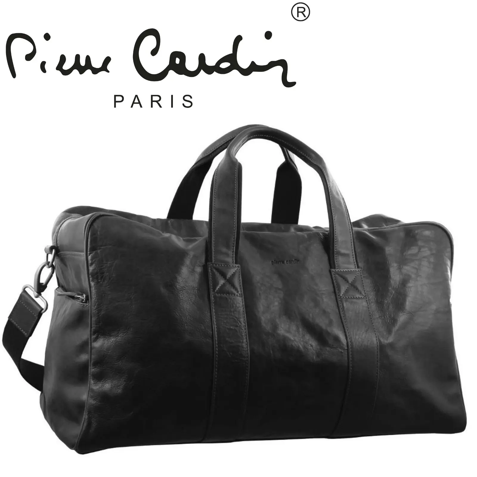 Pierre Cardin Rustic Leather Travel Bag Overnight Business Weekend Luggage Black