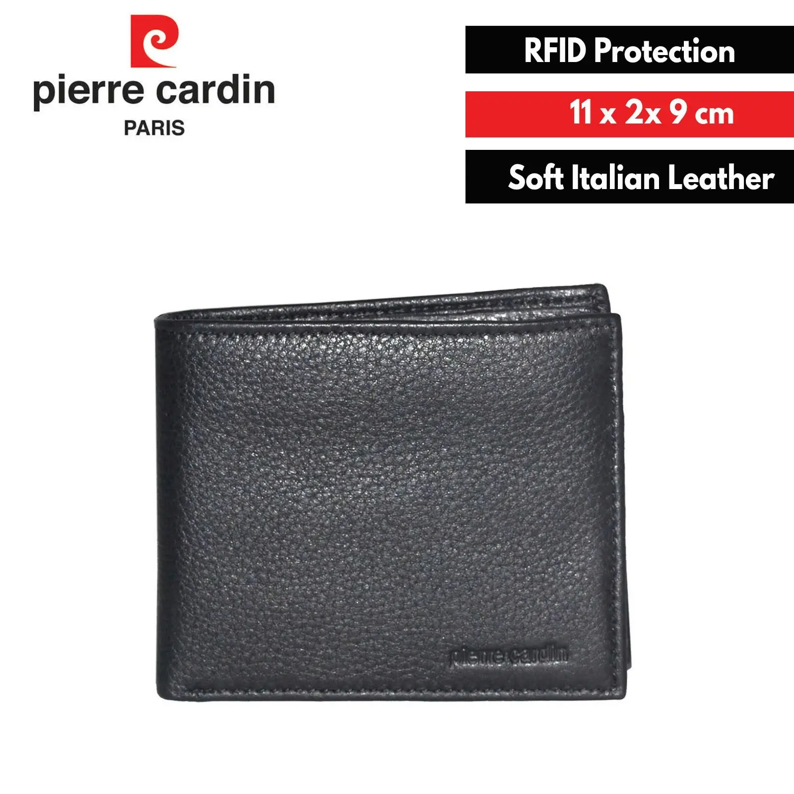 Pierre Cardin Mens Wallet RFID Blocking Genuine Italian Leather - Black