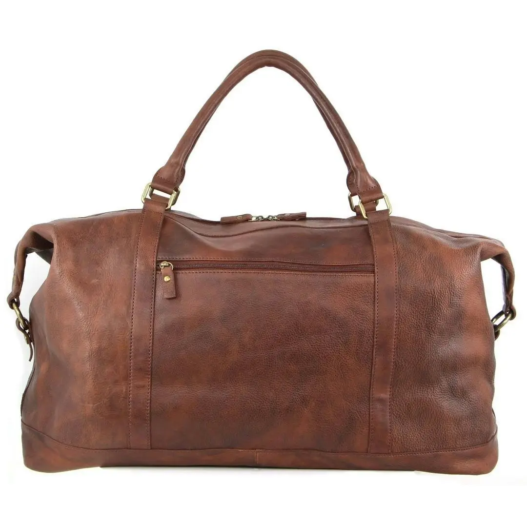 Pierre Cardin Mens Leather Business Overnight Duffle Bag - Chestnut