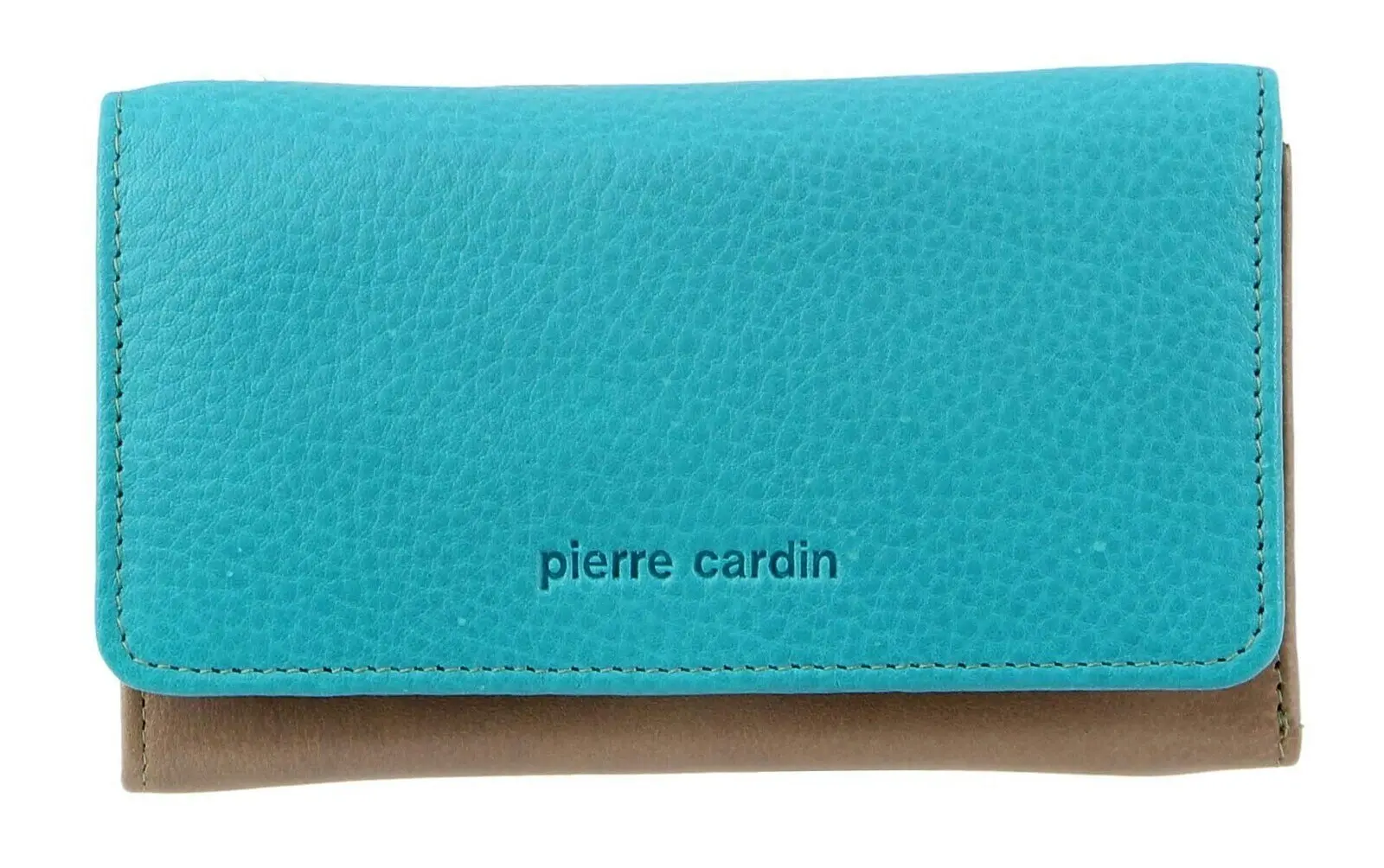 Pierre Cardin Italian Genuine Leather Ladies Summer Wallet- Turquoise/Taupe