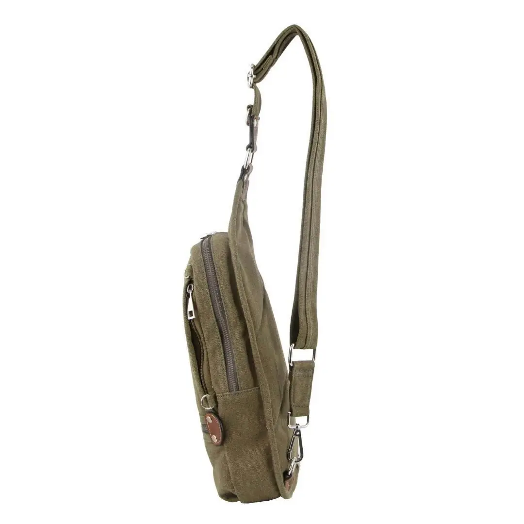 Pierre Cardin Canvas Cross Body Bag Travel Shoulder Sling - Brown