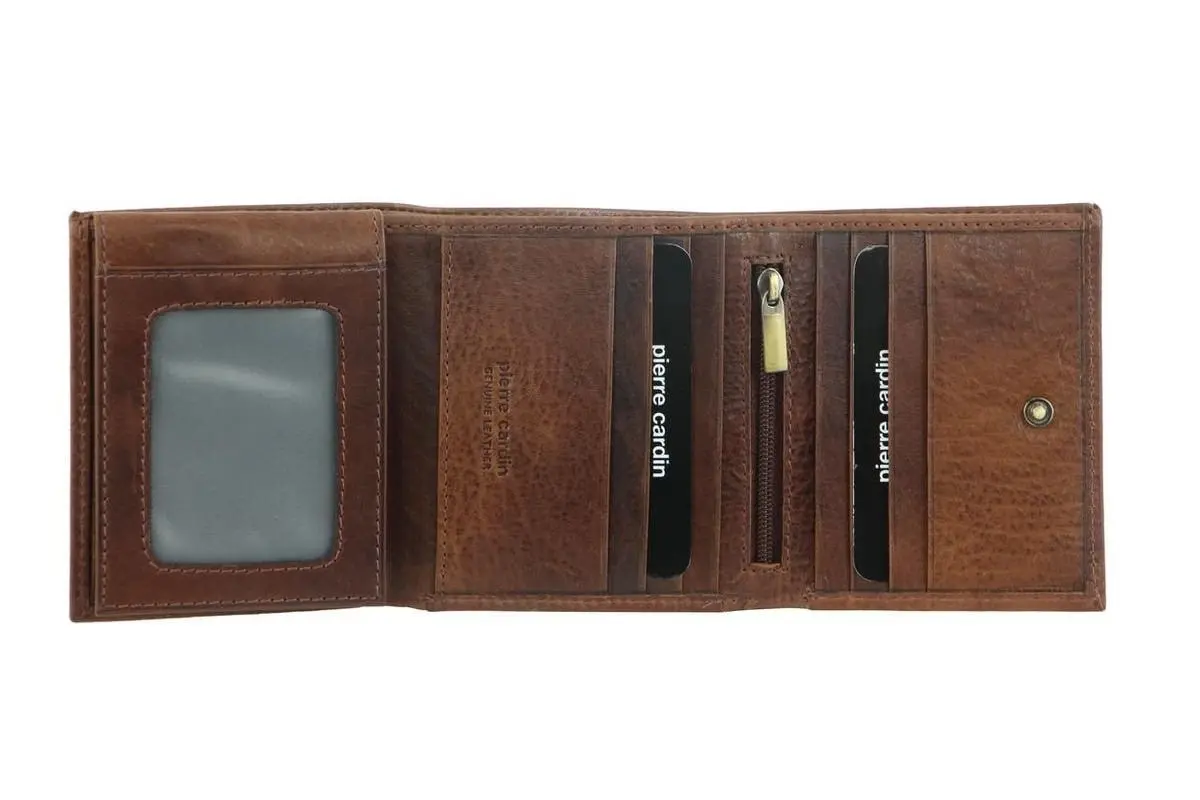 Pierre Cardin RFID Mens Wallet Tri-Fold Genuine Italian Leather - Cognac