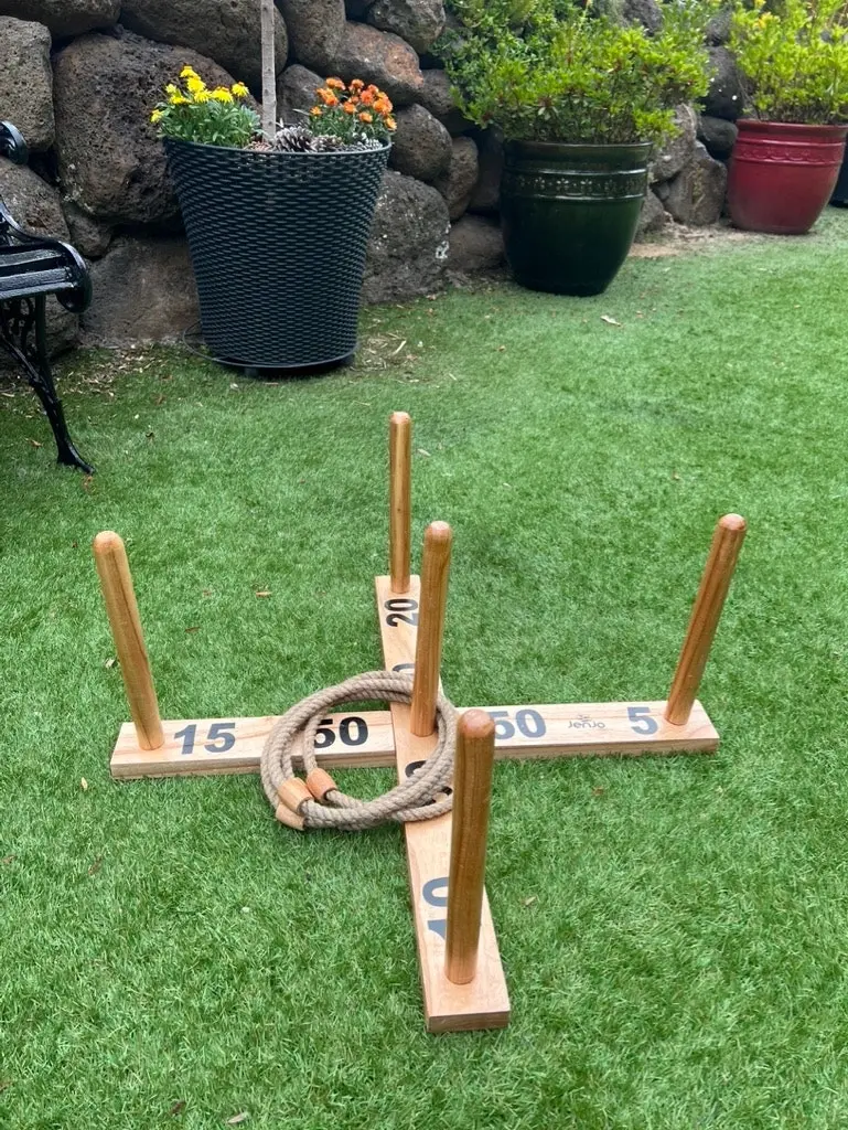 Giant Wooden Rope Ring Toss Quoits Outdoor Game Set