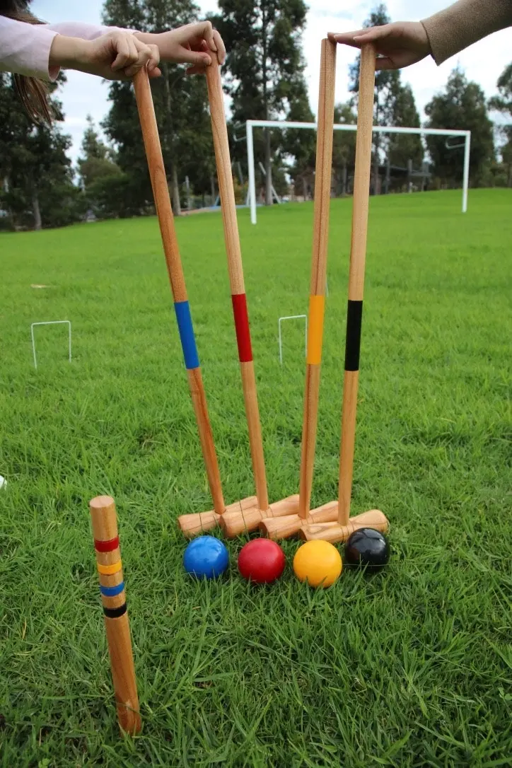 Kid's Wooden Outdoor Mini Croquet Set w/ 4 Mallets