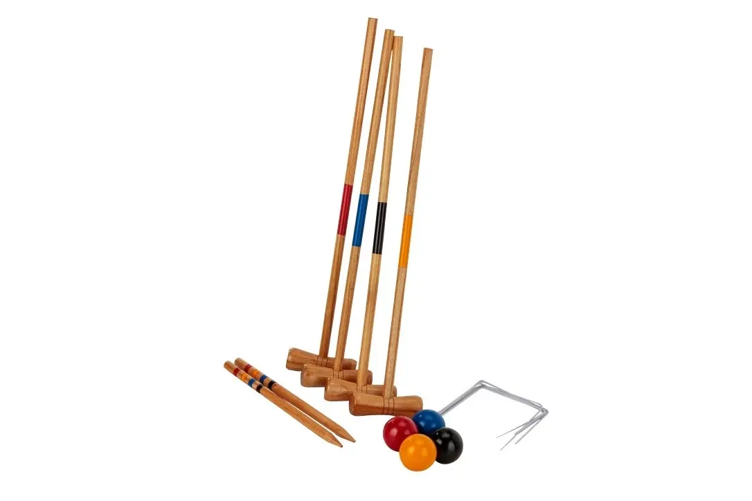 Kid's Wooden Outdoor Mini Croquet Set w/ 4 Mallets