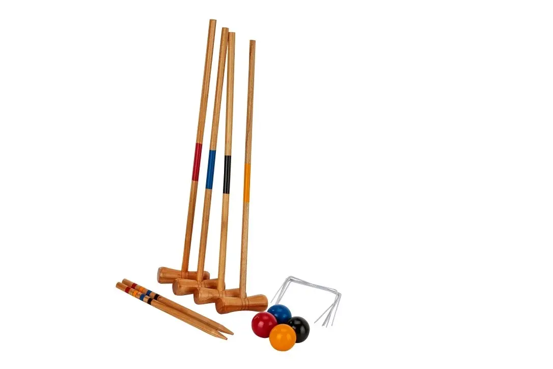 Kid's Wooden Outdoor Mini Croquet Set w/ 4 Mallets