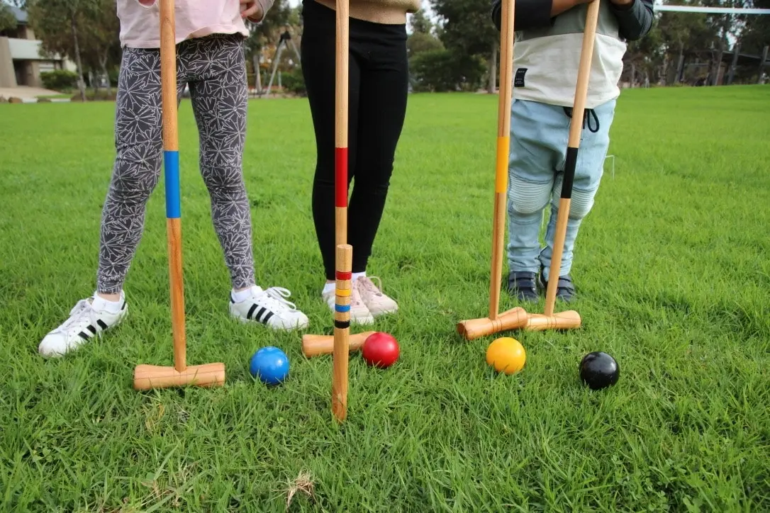 Kid's Wooden Outdoor Mini Croquet Set w/ 4 Mallets