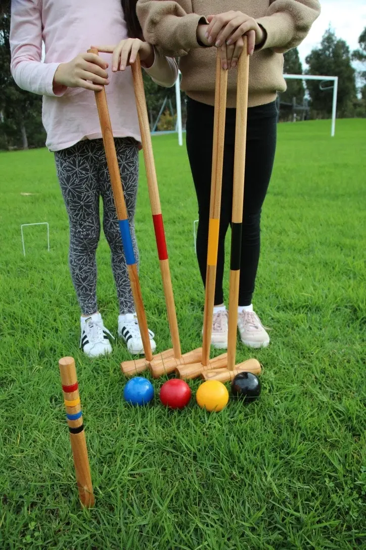 Kid's Wooden Outdoor Mini Croquet Set w/ 4 Mallets